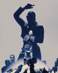 a poster with a silhouette of a woman on stage