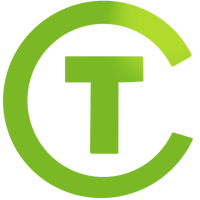 a green logo with the letter t