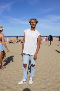 a person standing on a beach