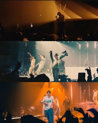 a collage of pictures of people on stage at a concert